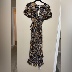Blue Rain flutter sleeve wrap dress size M
